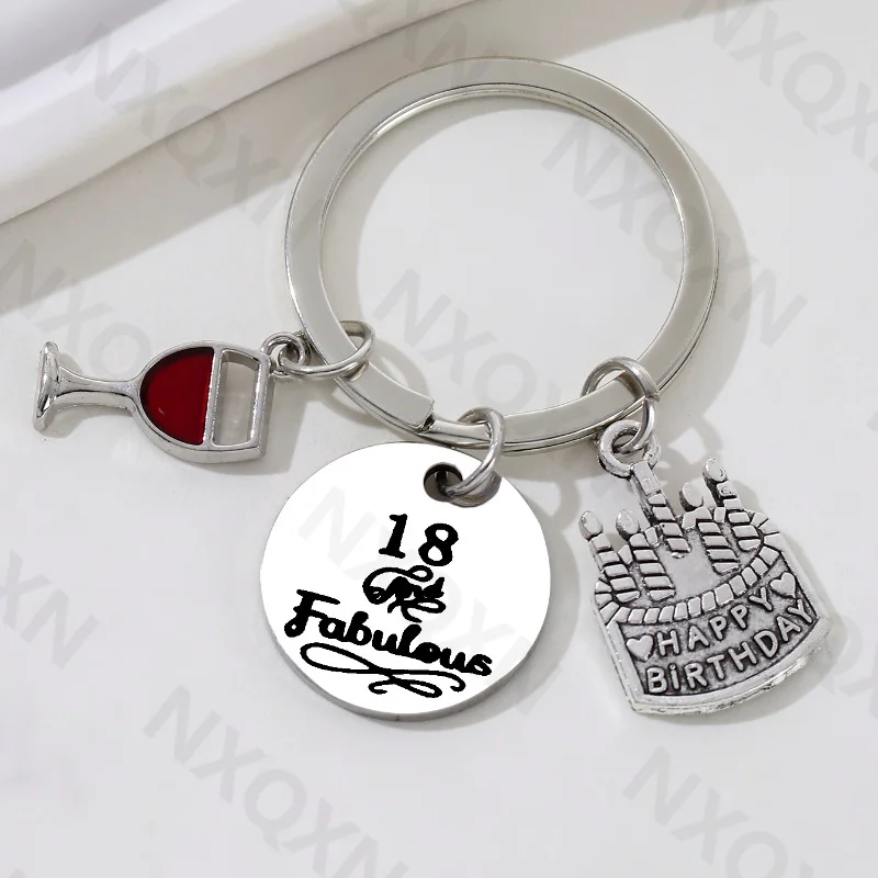 Klassische rote gewinnen geburtstags torte 18 oder 60 maßge schneiderte legierung schlüssel ring für freunde familien mitglied gutes geschenk handgemachtes schmuckset