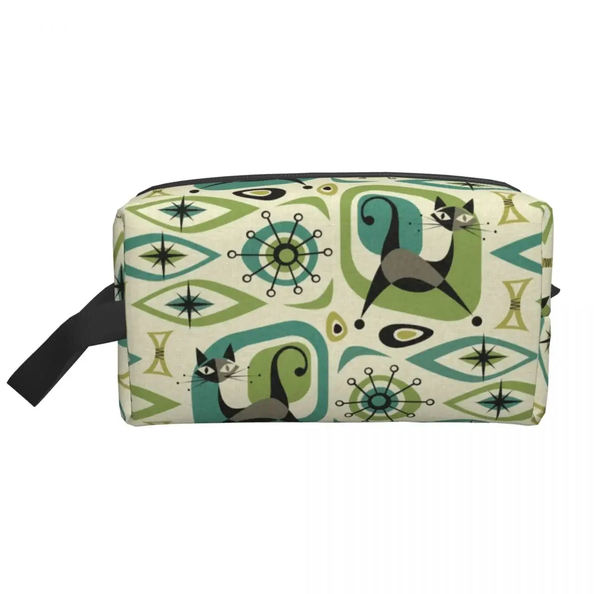 Travel Mid Century Cat Abstract Toiletry Bag Cute Lime and Teal Cosmetic Makeup Organizer for Women Beauty Storage Dopp Kit Case