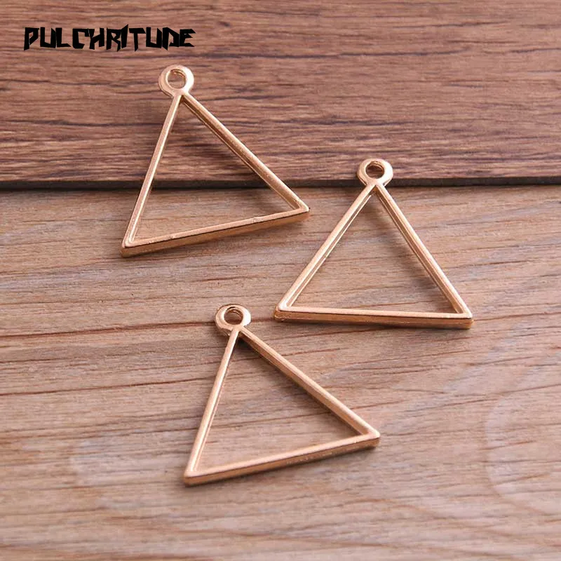 10Pcs 28*29mm 7 Color Alloy Jewelry Accessories Triangle Charm Hollow Glue Blank Pendant Tray Bezel