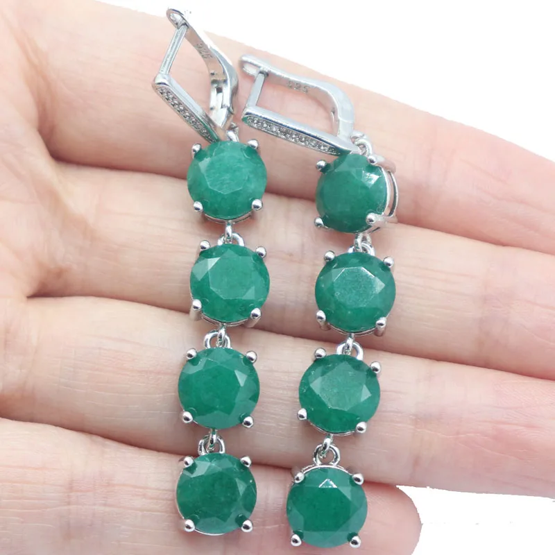 63x9mm Highly Recommend Long 12.3g Real Green Emerald Blue Sapphire Red Ruby CZ Women Wedding Silver Earrings