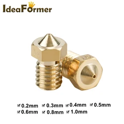 5/10pcs E3D V6 Brass Nozzle 0.2/0.3/0.4/0.5/0.6/0.8/1.0 M6 Threaded Copper For 1.75 Filament V5 V6 Hotend 3D Printer Accessories