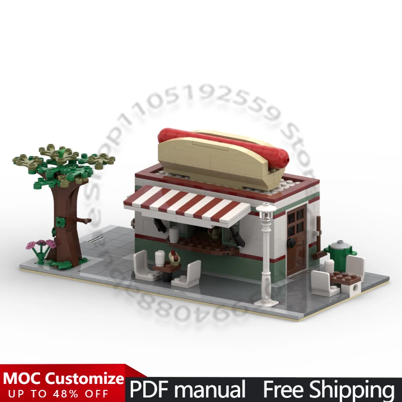 439 PCS House Street The Hotdog Corner MOC Customize Modular Building Block Model Design Simple Kids DIY Boy Assembly Toy Gift