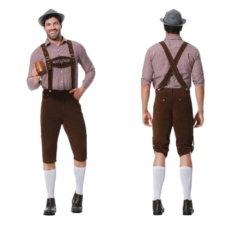 Adult Oktoberfest Lederhosen Costumes Bavarian German Beer Festivals Suspenders Shirt Hat Male Halloween Cosplay Costumes Suits