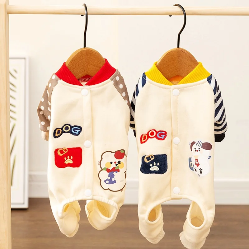 Cute Striped Dog Jumpsuits Fashion Pet Dog Clothes Winter Warm Puppy Pajamas Soft Cat Jumpsuits Chihuahua Clothes Pet Costumes