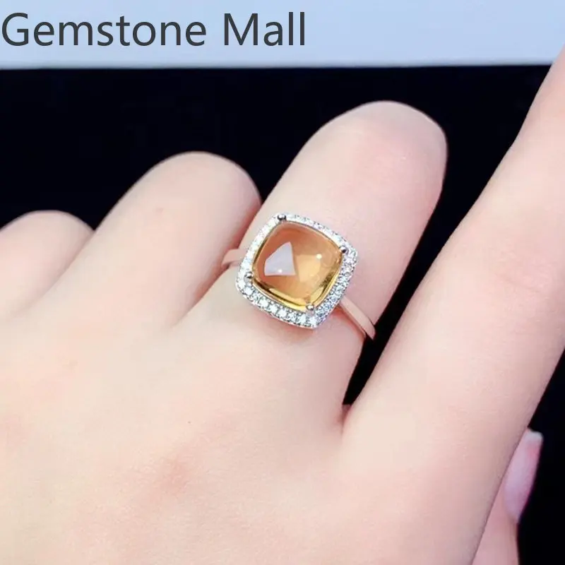 5ct Natural Citrine Ring 10mm*10mm VVS Grade Sugarloaf Citrine Silver Ring Real 925 Silver Crystal Jewelry