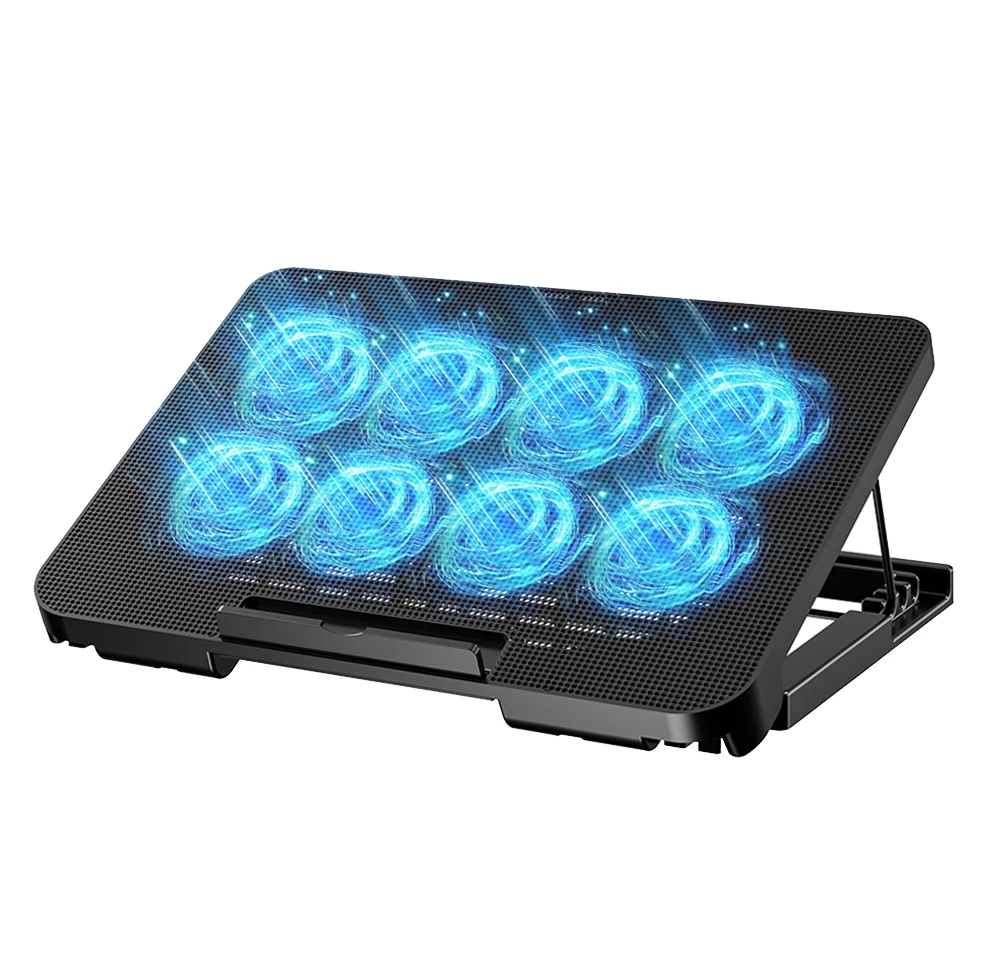 Wholesale Price ABS Material Laptop Stand Cooling Pad, Height Adjustable 8 Cooler Fans 2 USB Ports Variable Wind Speed