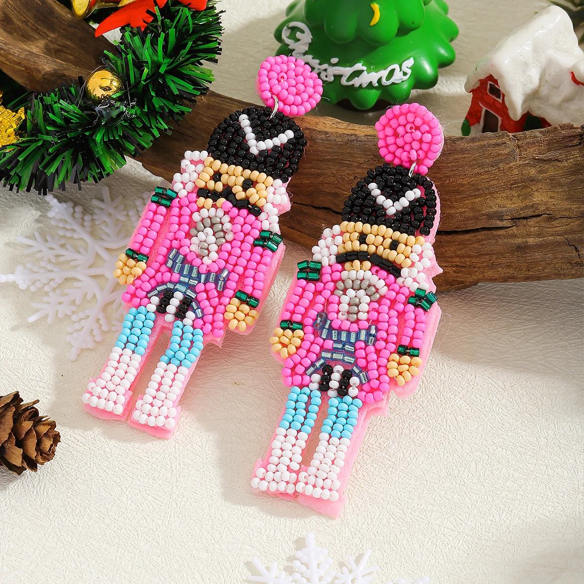 أقراط كسارة البندق، عيد الميلاد اليدوية حبات الأرز كسارة البندق الأقراط الجندي، الاحتفال عطلة حزب مجوهرات اكسسوارات #2