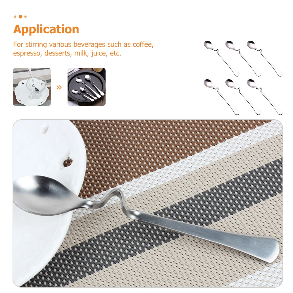 

6 Pcs Stainless Spoon with Curved Handle Coffee Scoops Steel Spoons Teaspoon Stirrers