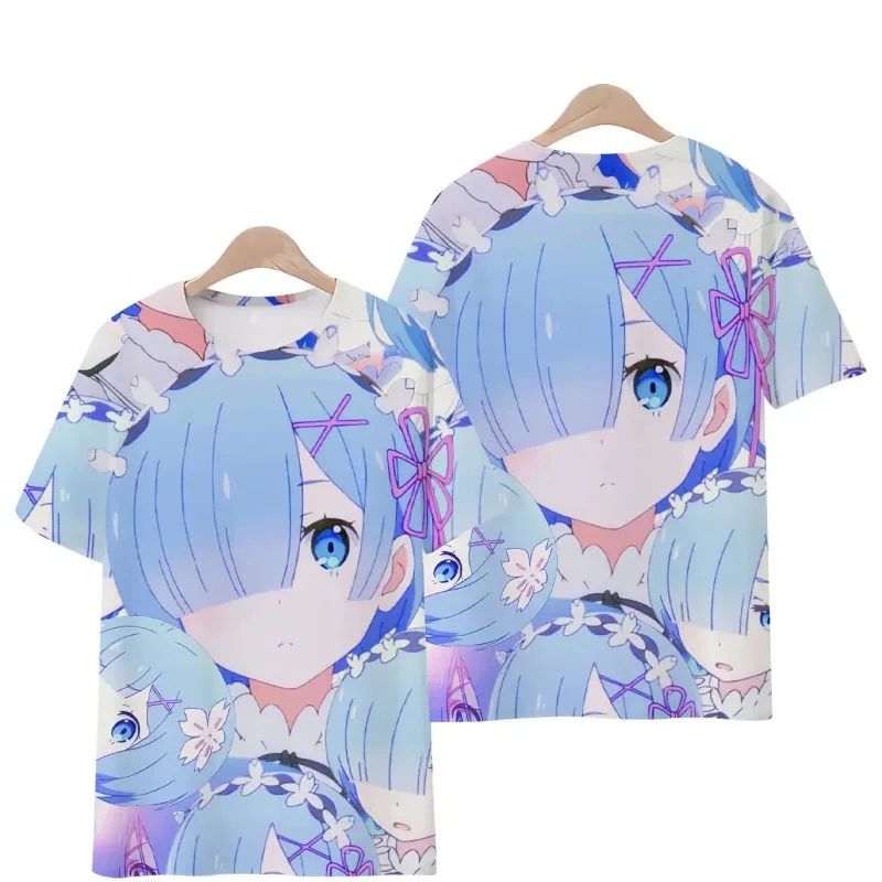 T-shirt imprimé en 3D Anime Re Zero Rem, décontracté, à manches courtes, style Harajuku, streetwear unisexe, t-shirt surdimensionné, Kawaii, pour les fans d'anime