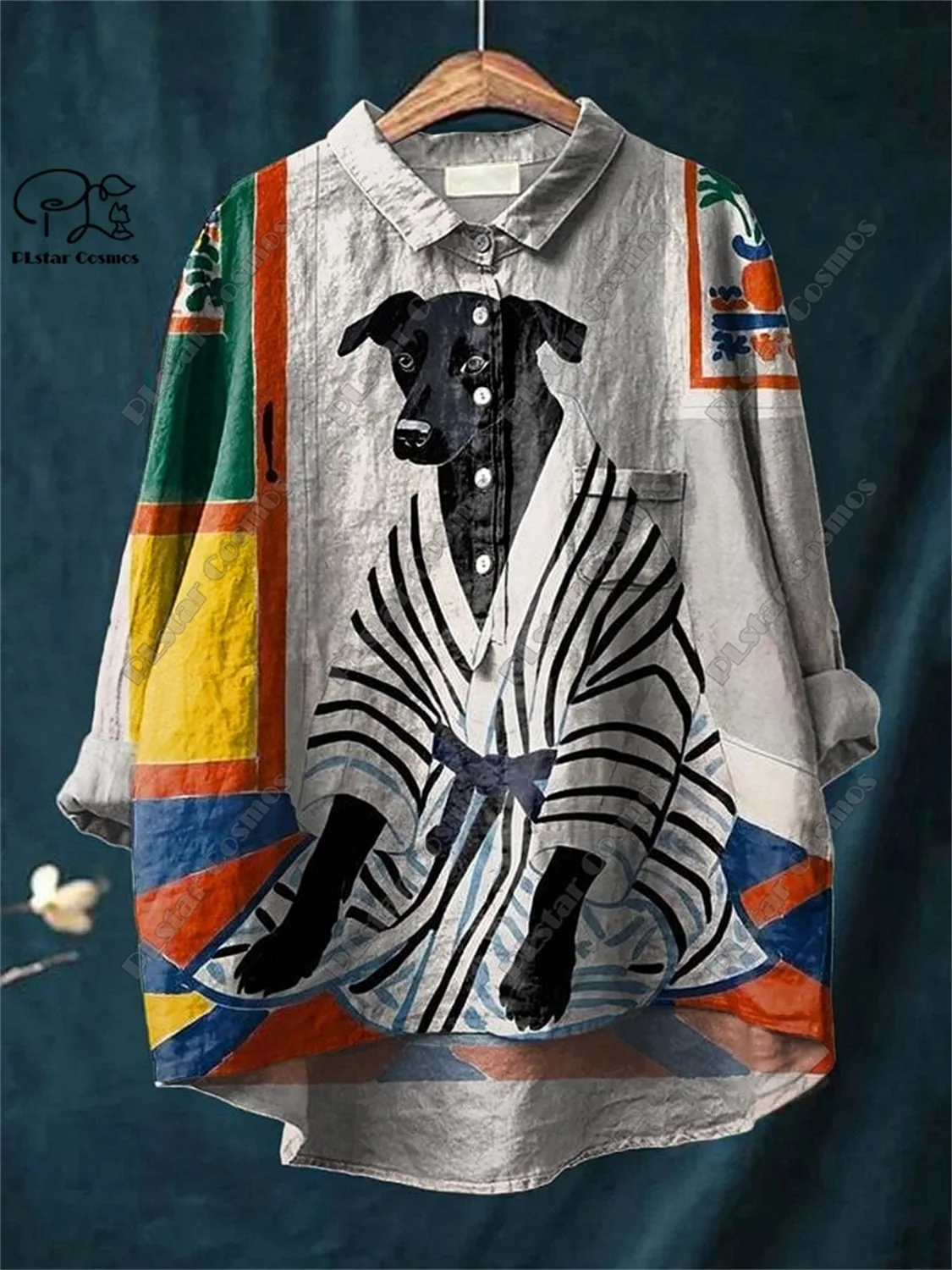 PLstar Cosmos new 3D printed women's loose retro cute puppy fun casual open tube shirt K-3