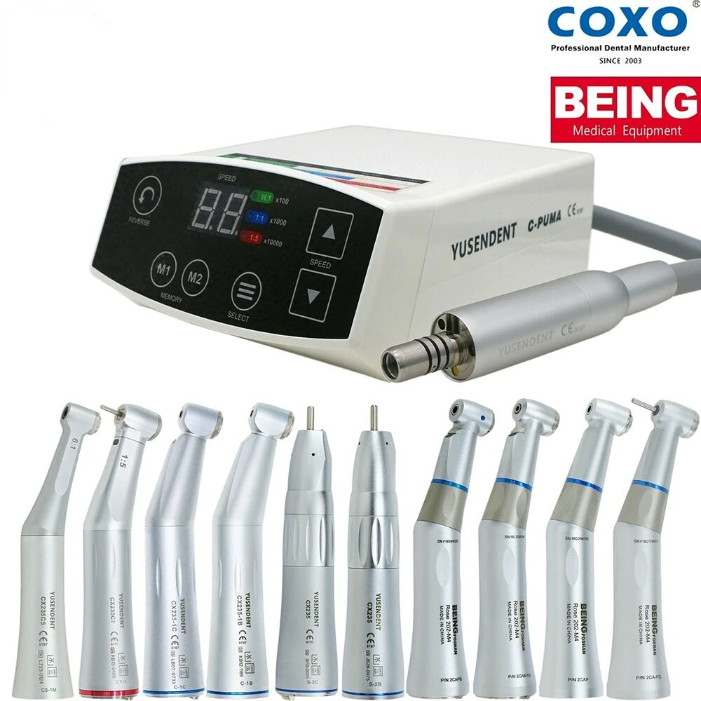 COXO Dental Electric LED Micro Motor 2 Holes C-PUMA 1:5 1:1 Fiber Optic Handpiece Micromotor Dental Eletrico Hand Piece Dental