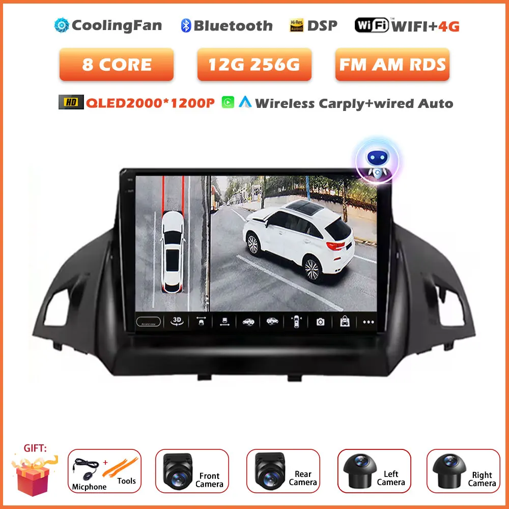 Voor Ford C-MAX Kuga 2 Escape 3 2012-2019 Android 16 Auto autoradio draadloze Carplay GPS navigatie scherm stereo video tools BT