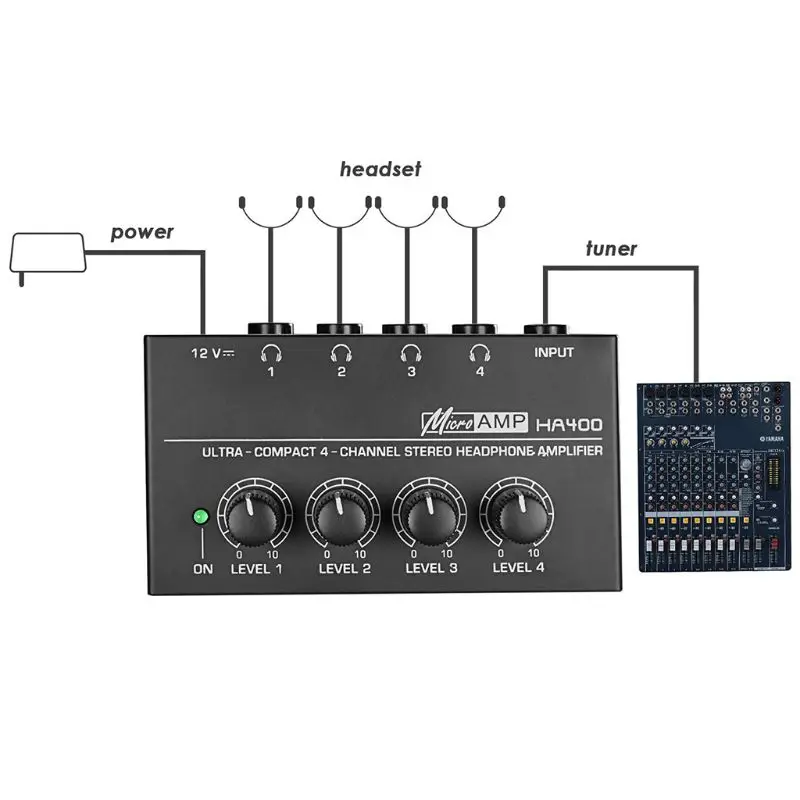 HA400 4 Channels Mini Au-dio Stereo Headset Headphone Amplifier with Power Adapter US/UK/EU/AU Plug Drop Shipping