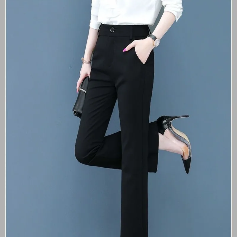 2023 Autumn and Winter Women\'s High Waist Patchwork Pockets Sashes Slim Solid Color Fashion Casual Elegant Commuter Horn Pants