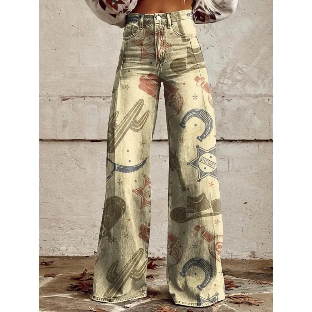 Vintage Galaxy Star Print Hose mit hoher Taille und weitem Bein, Damen-Baumwollhose, lässige Streetwear-Hose für Festivals und Konzerte – Detail 8