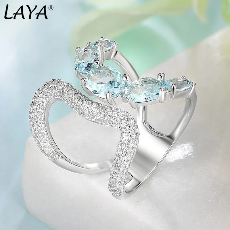 LAYA 925 Sterling Silver Color Stone Personalized Design Irregular Neutral Finger Ring For Women Men Fashion Original Jewelry