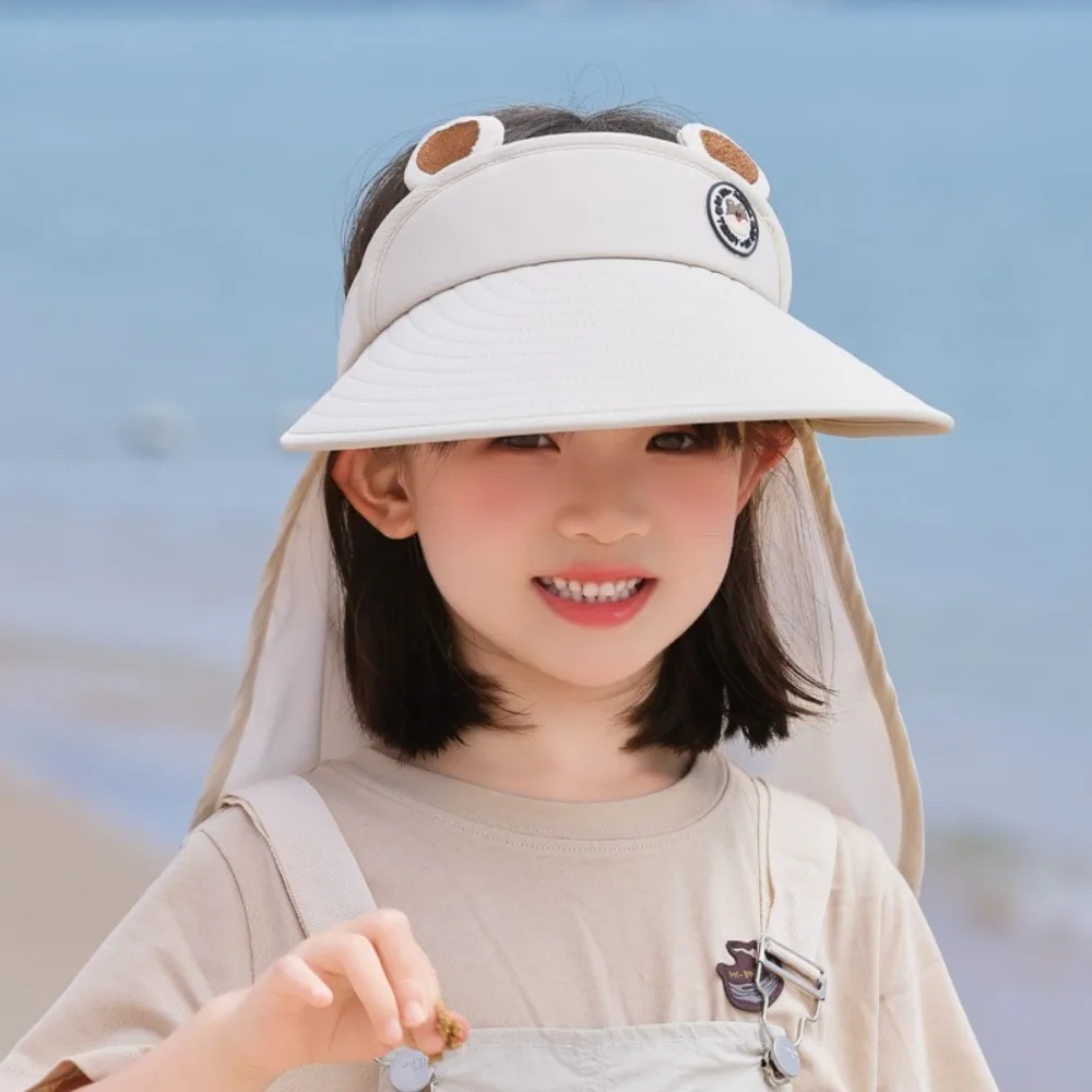 

Cute Breathable Cartoon Empty Top Hat Removable Quick Dry Kids Shawl Sun Hat Wide Brim Sunscreen Baby Sun Protection Hat Boys