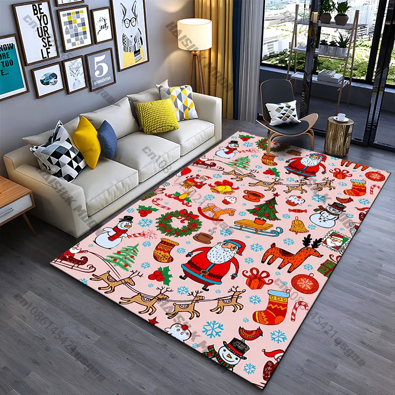 Festlicher Teppich mit Weihnachtsmotiv, Yoga-Teppich, Wohnzimmer-Dekoration, Krabbelmatte für Kinder, Fußmatte, Spielmatte