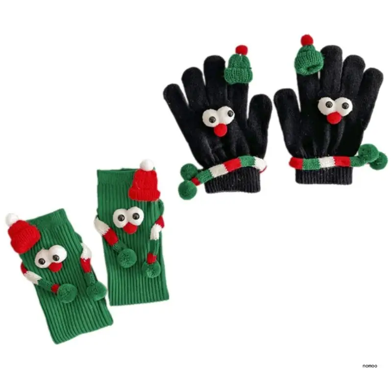 Santa Hat Decors Christmas Gloves for Cold Weather Festival Celebration Knitwear