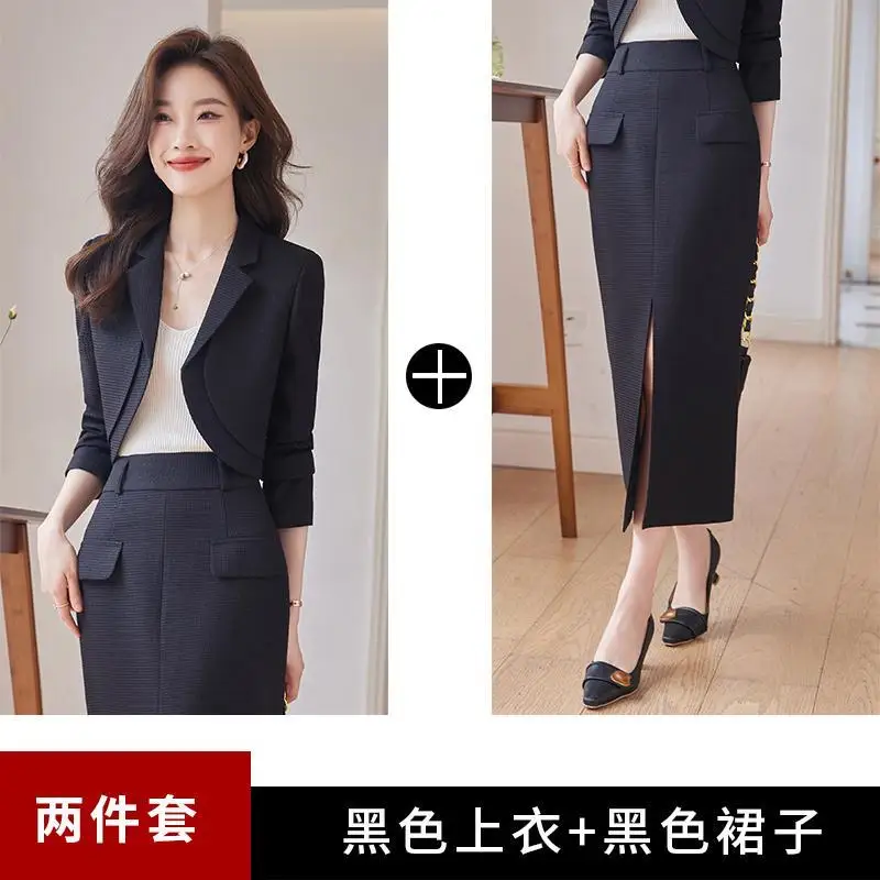 2-b19 Blauw Kort Pak Jasje Voor Vrouwen Herfst Petite Slim Fit Temperament Smalce Stijl Godin Stijl Professionele Pak Set