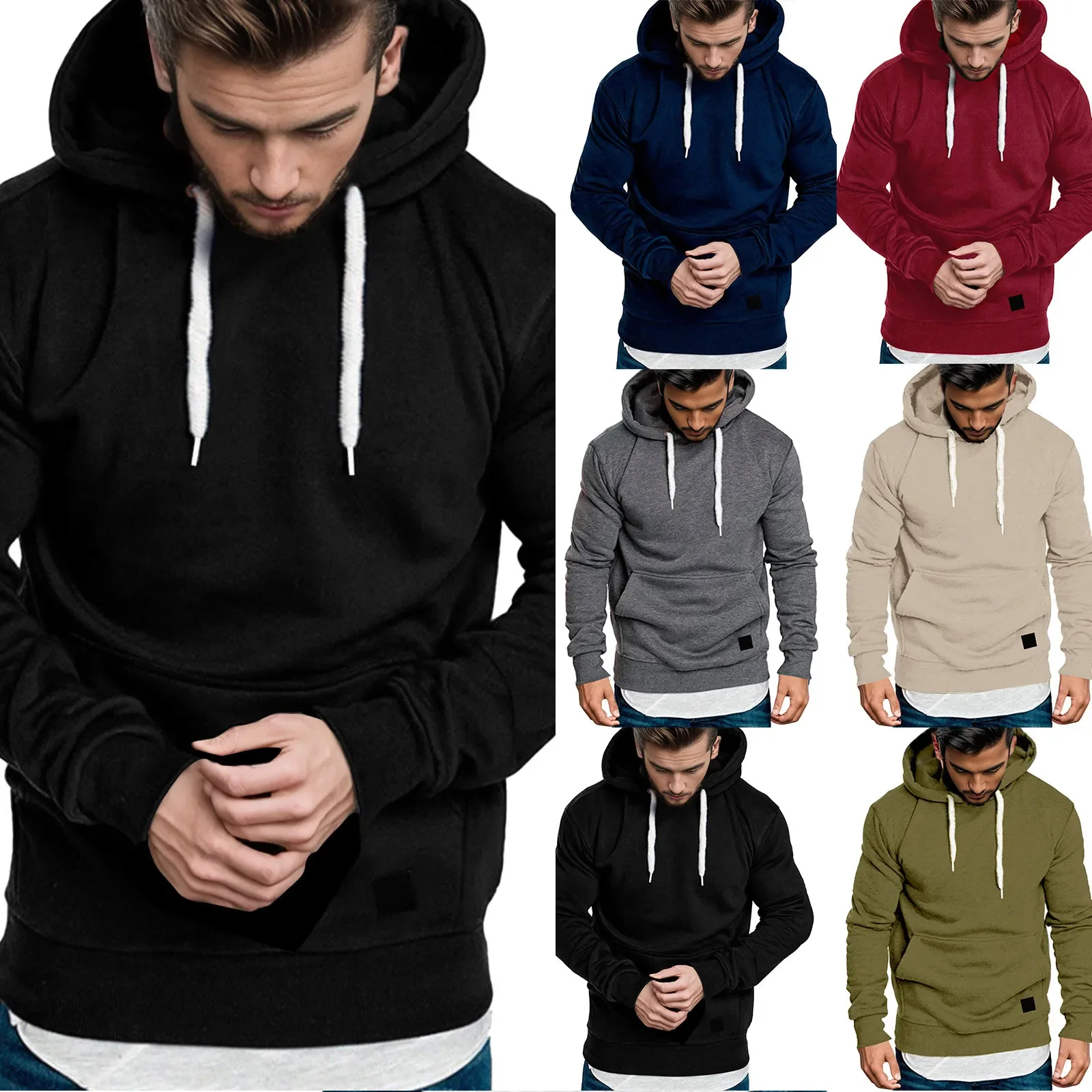 

2024 Solid Color Mens Hoodies Sweatshirt Long Sleeve Spring Autumn Boy Casual Top Blouse Fashion Sweatshirts Hoodies Male