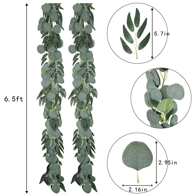 

AB30-Artificial Eucalyptus Garland With Willow Vines, 10 Packs 6.5 Feet Eucalyptus Garland Greenery, Silver Dollar Eucalyptus