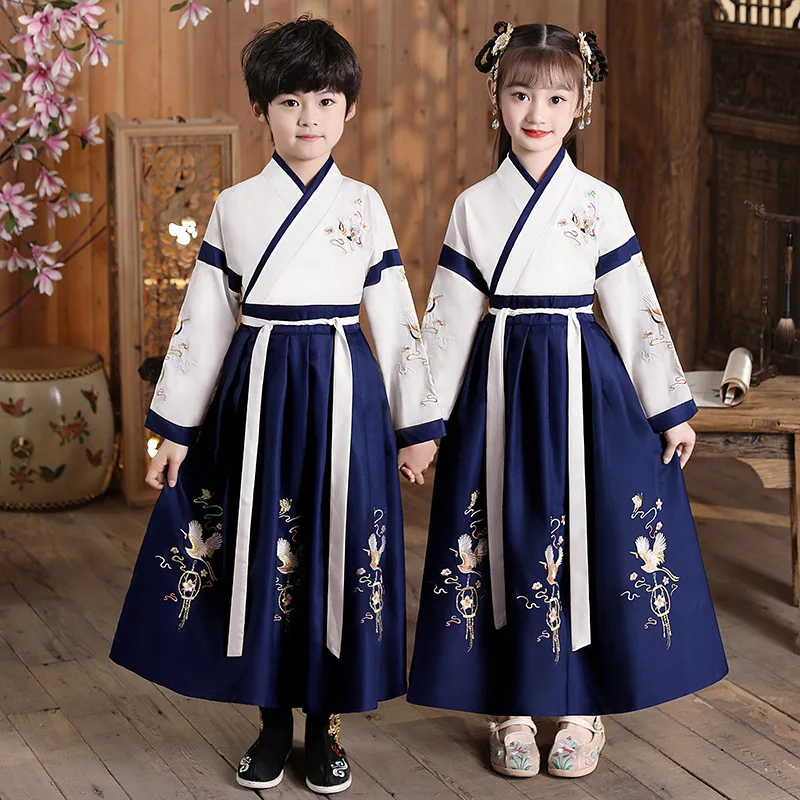 Hanfu Boys Girl Traditional Chinese Dress School Clothes Style Ancient Children\'s Performance Students Red Modern Hanfu Kids