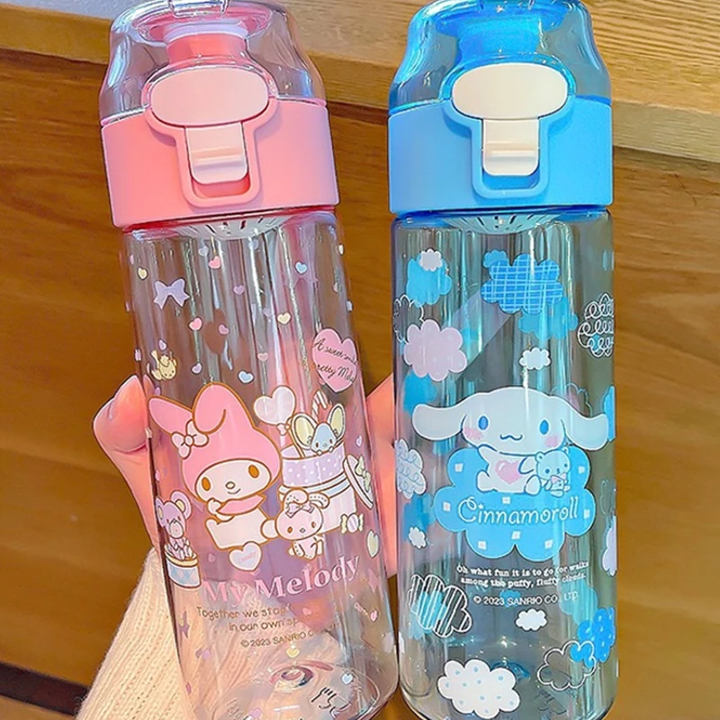 550Ml/18.6Oz Schattige Sanrio Waterbeker Cartoon Flip Top Transparante Waterfles Geschikt Voor Buitensporten Fitness Reizen