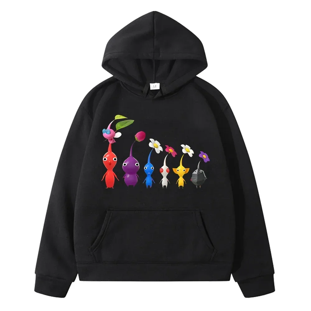 Print Kawaii Men Hoodies Pikmin Graph Cartoon Trendy Daily Creative Fashion Male Sweatshirts Autumn Winter Comfortable Pullover