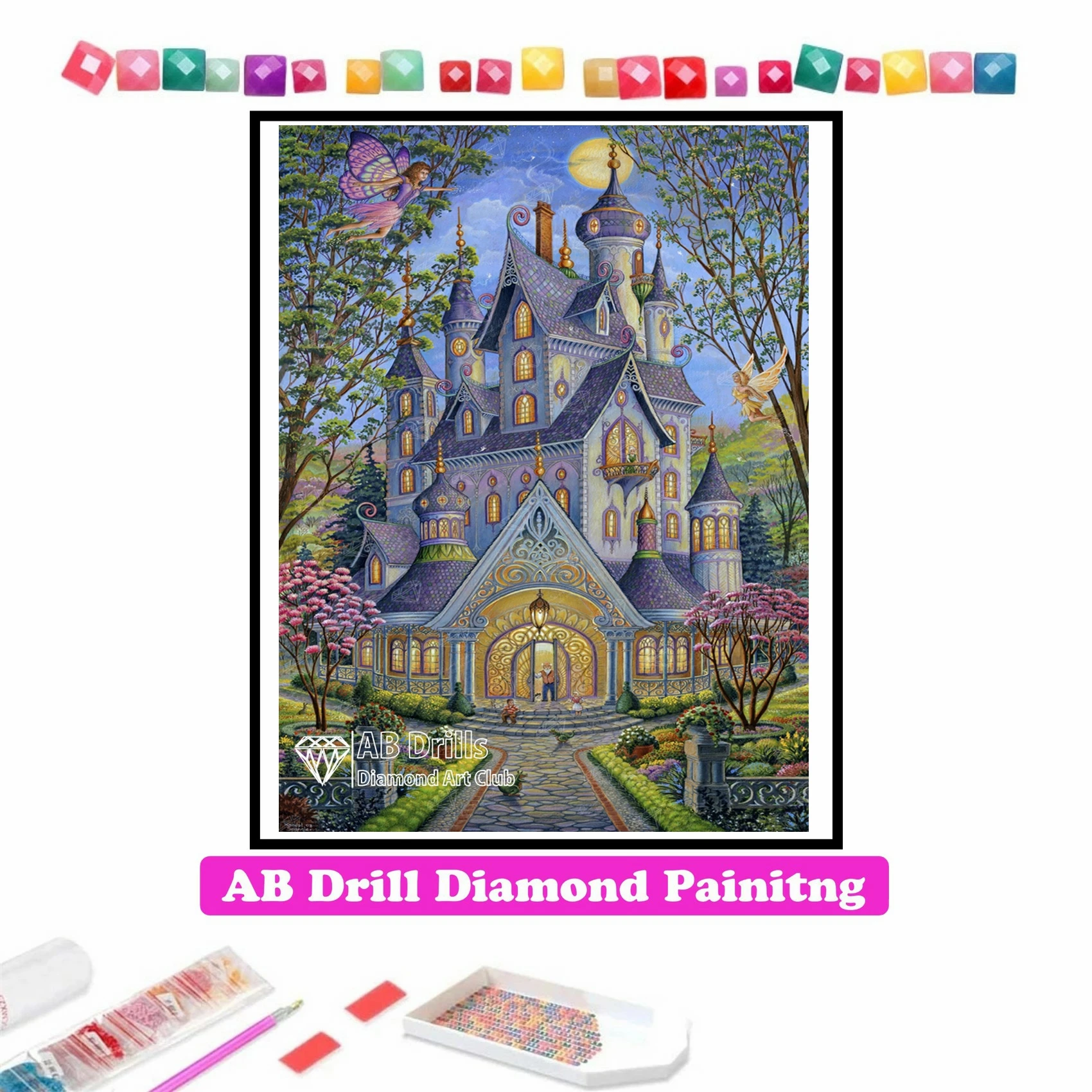 Mosaïque de peinture au diamant AB Splendor, maison de dessin animé, broderie d'art Spangler aléatoire, biscuits, point de croix, décoration d'intérieur, 105 fois