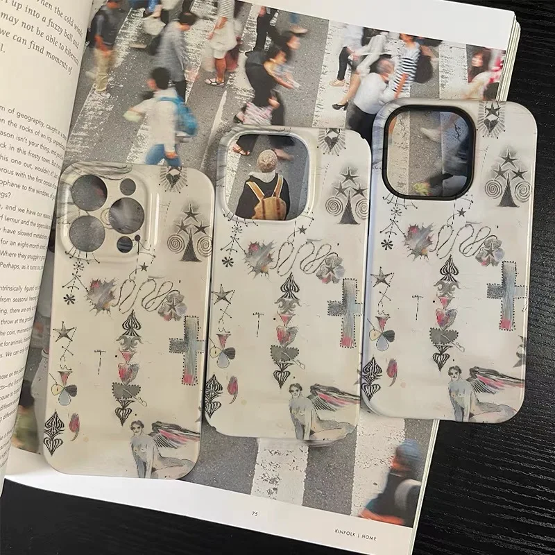 Ins Interesting Cross Illustration Case for IPHONE 17 16 ProMax 15 14 Plus 13 12 MINI 11 PRO 16Plus XR XS MAX Acrylic Phone