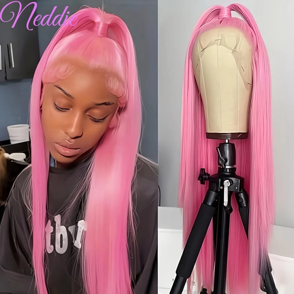 

Pink Straight Colored 30 40 Inch Human Hair 13x4 13x6 HD Lace Frontal Wig PrePlucked Transparent Brazilian Wigs For Women