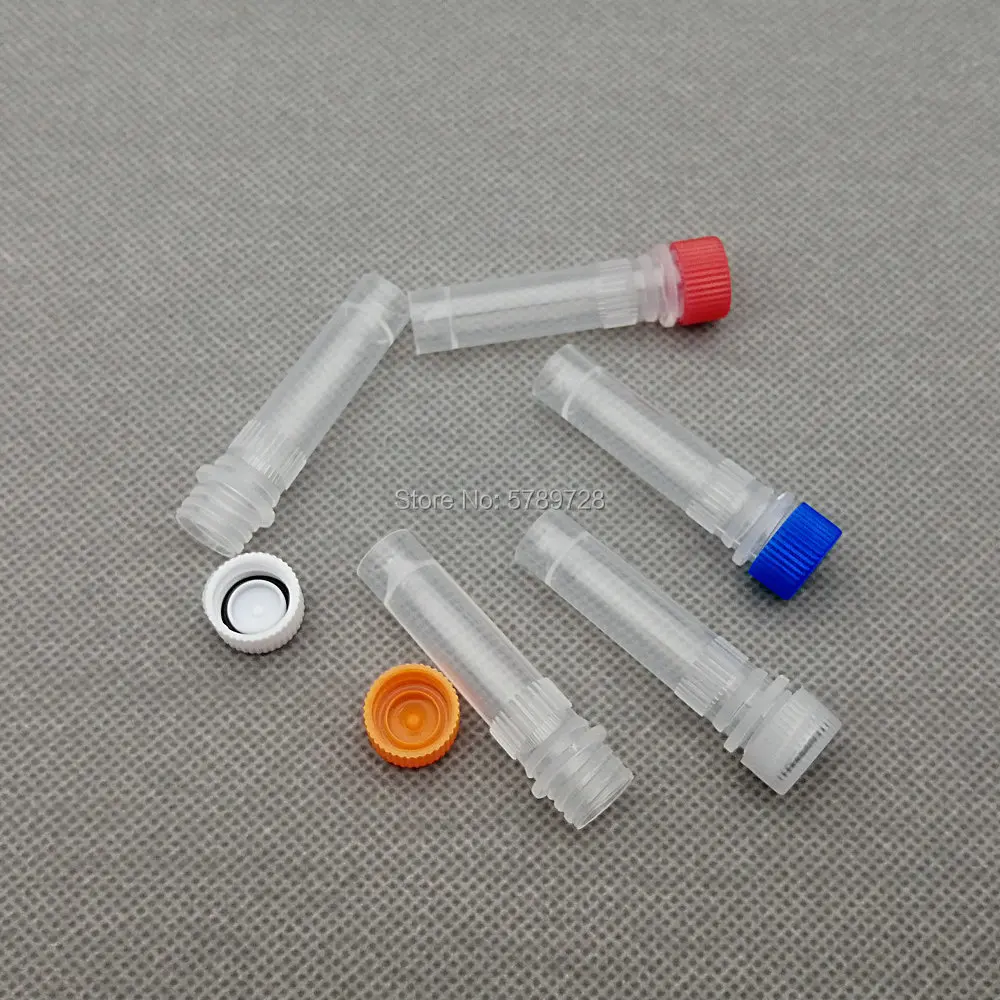 100pcs/lot 1.5ml Plastic Freezing Tubes Flat Bottom Sample Cryovial Centrifuge tube With Gasket