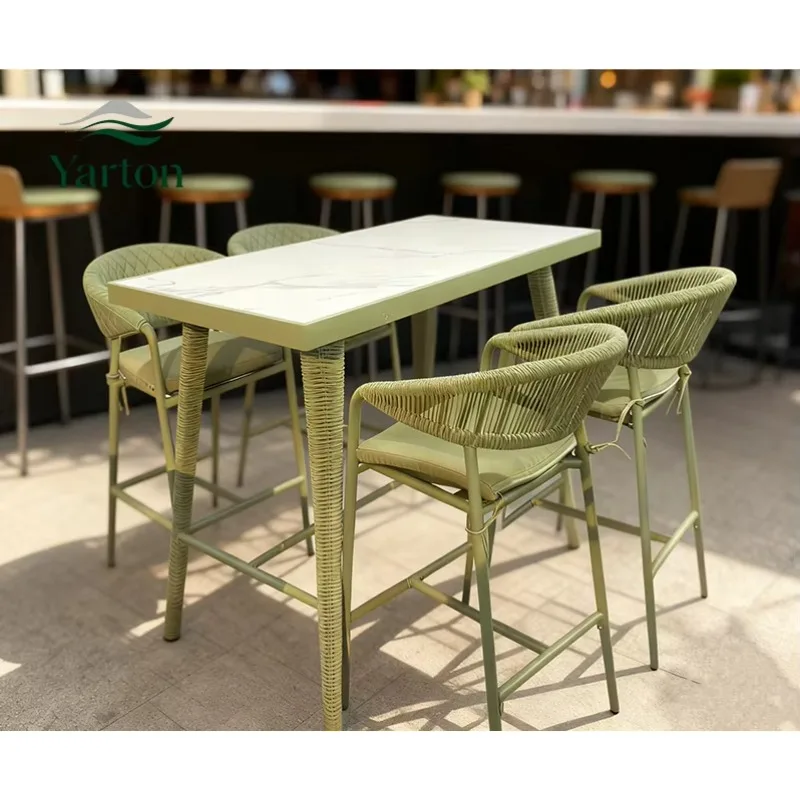 Custom Garden Furniture Outdoor Cocktail Table Dining Set Chairs Waterproof Rattan Chair with Aluminum Frame for Hotel or Villa