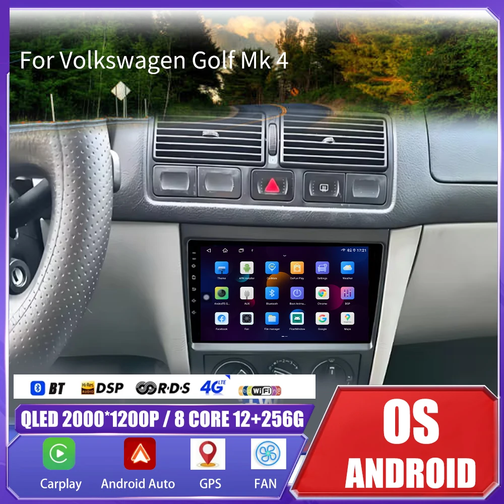 

Carplay Android 16 For Volkswagen Golf Mk 4 2004 - 2008 Car Radio Video Multimedia Player GPS QLED Bluetooh HD Screen Stereo
