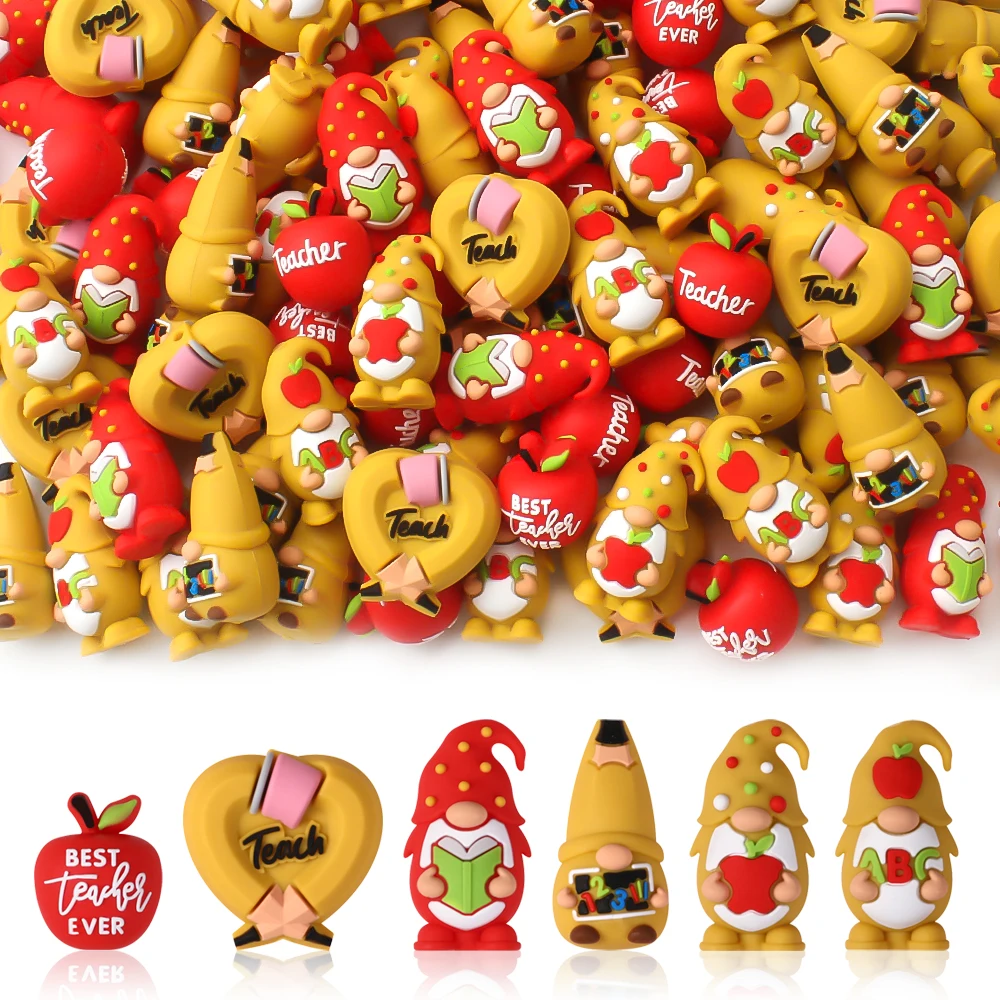 5/10Pcs Silicone Beads School Teacher Theme Focal Beads for Jewelry Making DIY KeyChain Pen Beaded Necklace BPA Free Accessory