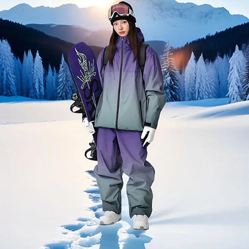 

2025 new women's ski suit double board outdoor warm clip cotton ski cover windproof wearresistant loose sports snow jacket