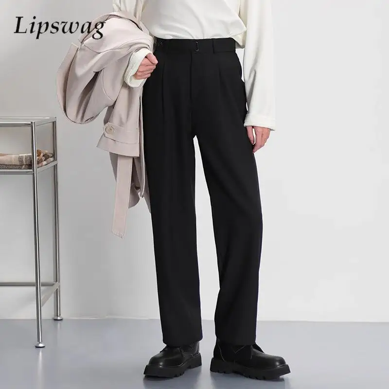 Naples Mens Slim Woolen Trousers 2025 Spring Autumn Casual Solid Color Draped Straight Trousers Men Vintage Belt Lace-up Pants