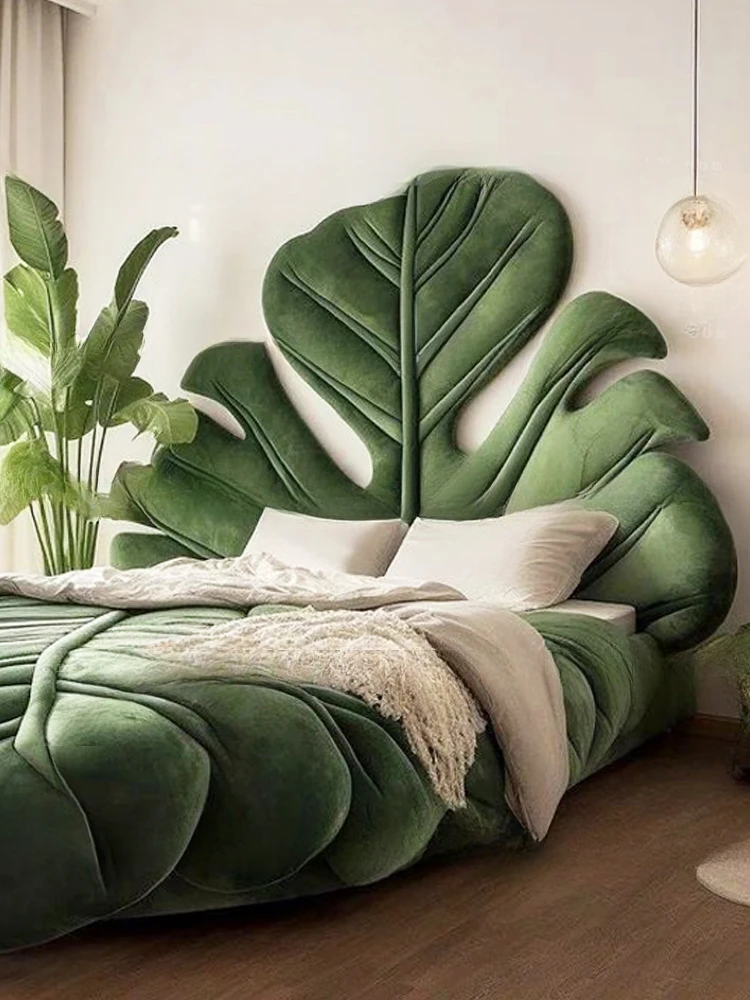 Master bedroom green bed, creative leaf bed, cream bed, double bed personality