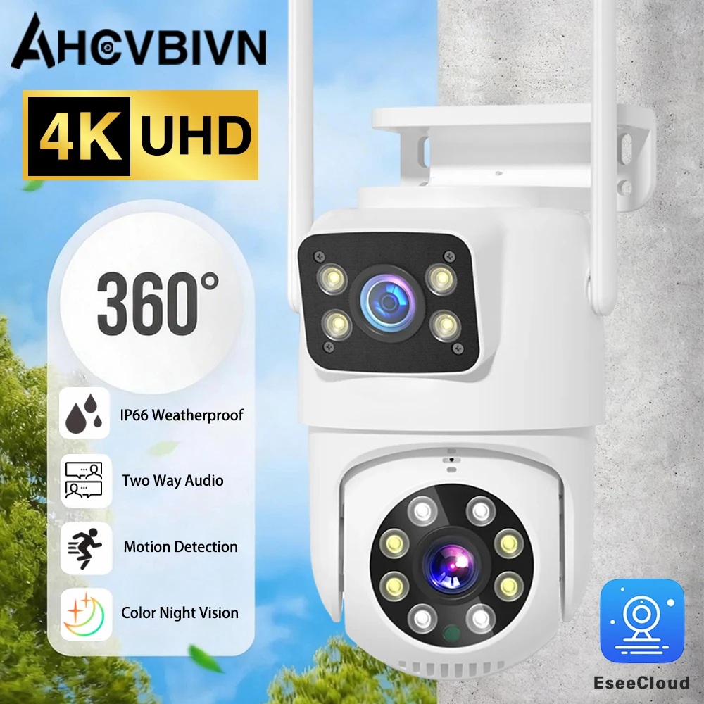 

EseeCloud Outdoor 4K 8MP WiFi Security Camera Dual Lens HD Video Surveillance IP Camera 360 Home CCTV PTZ Auto Tracking
