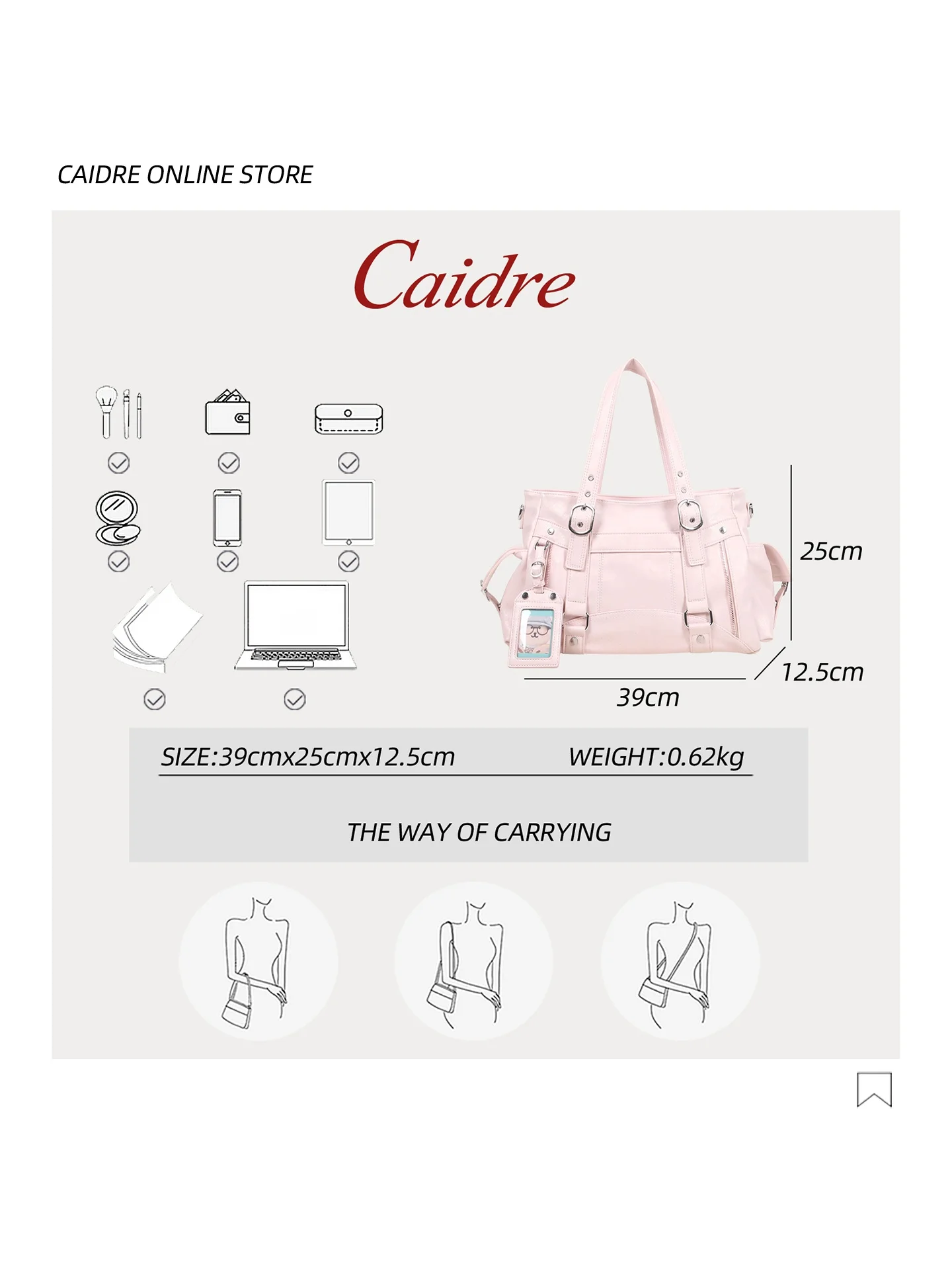Caidre Cute Teen Girl Tote Bag Commuter Handbag Shoulder Crossbody Large Capacity Birthday Gift Soft Korean Style PU Leather