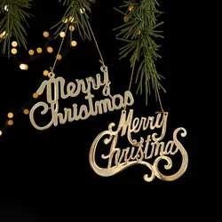 Merry Christmas Sign Ornaments Happy New Year Gold Iron Xmas Letter Pendant for Home Tree Door Hanging Metal Gold-Plating Widget