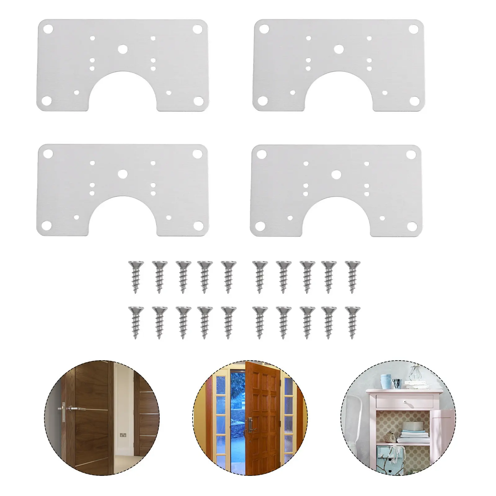 4Sets Universal Cabinet Hinge Repair Kit Stainless Steel Fixing Plates for Door Alignment Adjustment Furniture Hardware Upgrade