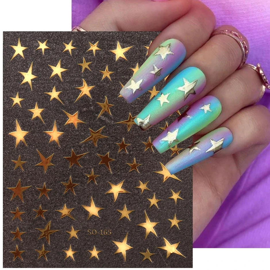 1pcs Magical Pink White Star Nail Stickers 3D Metal y2k Nails Metal Silver Gold Nail Charms Sliders Manicure Accessories