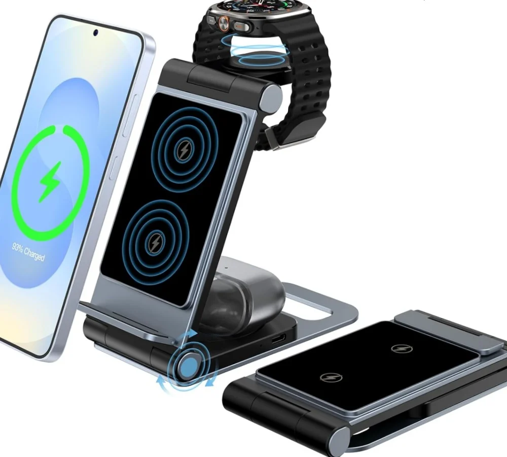 Charger Stand for Samsung 3 in 1 Wireless Charging Station Foldable for Samsung S25 Ultra S24 S23 S22 Z Flip Z Fold 7 6 5 4 3 Fo