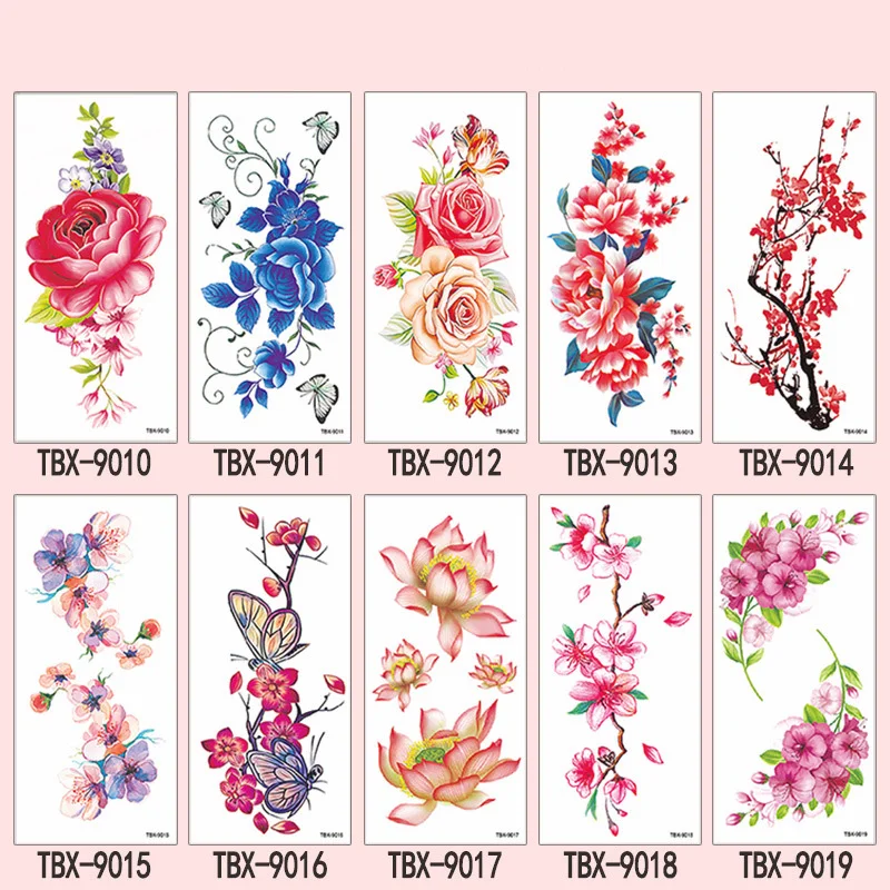 Sexy Flower Temporary Tattoo Stickers Waterproof Long-lasting Peony Rose Plum Blossom Scar Colored Body Art Fake Tattoo Stickers