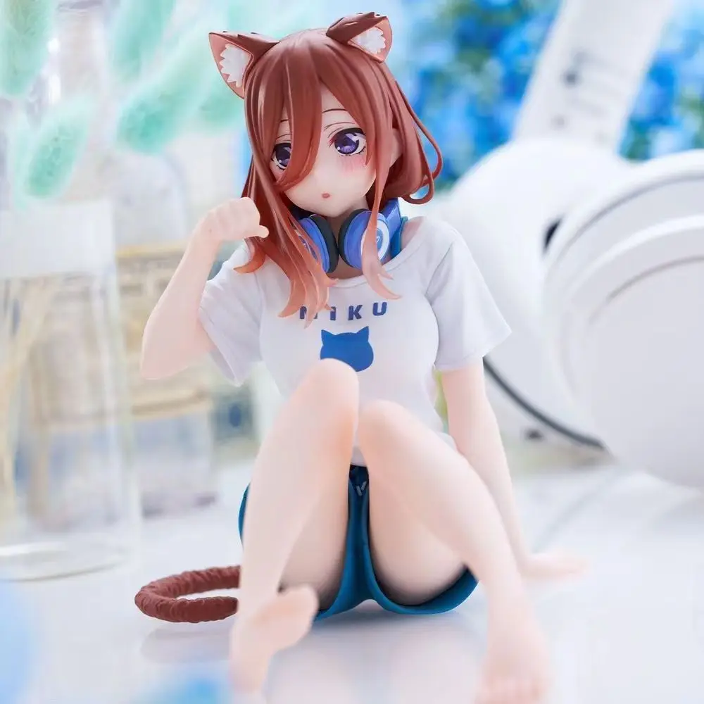 13CM Anime The Quintessential Quintuplets Nakano Miku Figure Cat Room Wear Ver Desktop Cute Sitting Cute Model Action Toy Doll