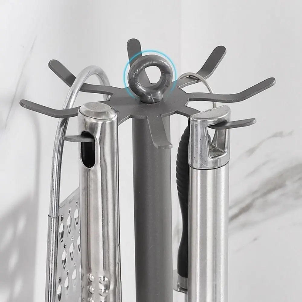 8 Hooks Rotating Spatula Rack Movable Space Saving Spoon Hanging Rack Anti Slip Stable Base Kitchen Utensil Stand Utensils