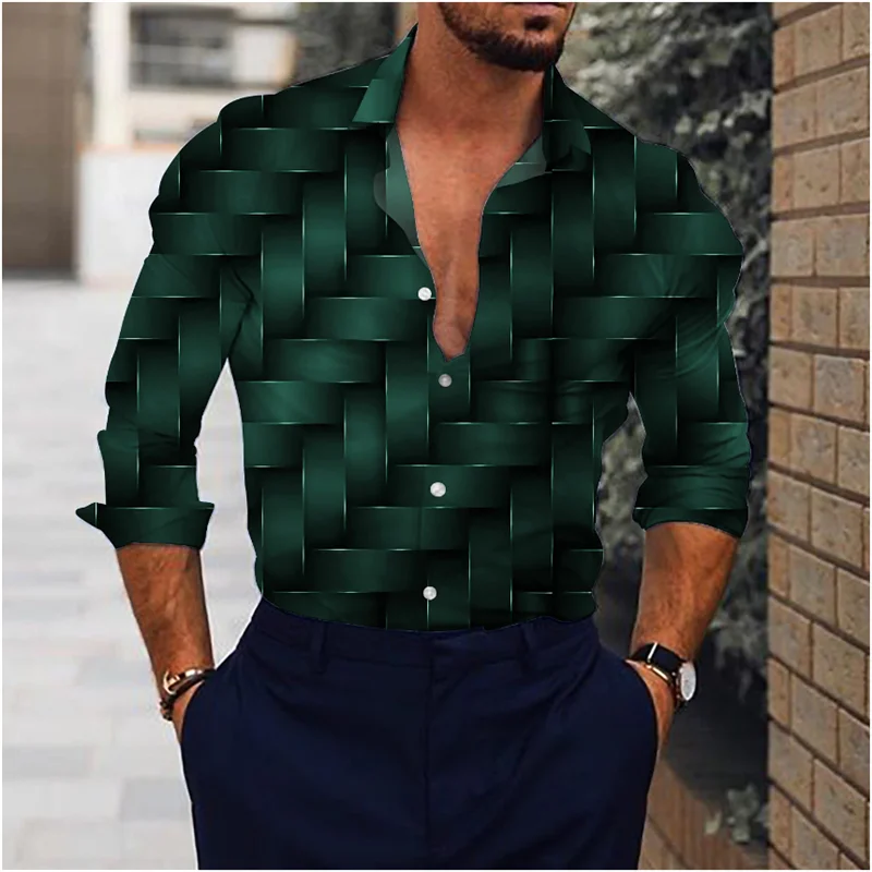 

Fashion Men's Shirt Pattern 3D Woven Texture Printing Long Sleeve Button Lapel Clothing Fashion Designe Casual Breathable Shirts