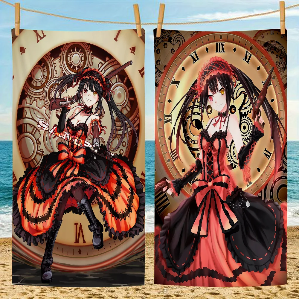 

Tokisaki Kurumi-Date A Live Beach Towel Cartoon Cute Summer Kids Large Bath Pool Beach Towel Microfiber Absorbent